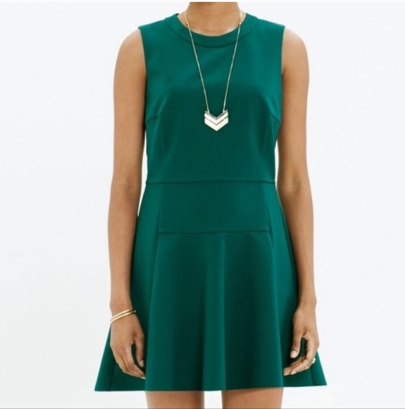 Madewell Dresses & Skirts - Madewell Anywhere Skater Dress Women Emerald Fit & Flare Back Zip Lined, size 8